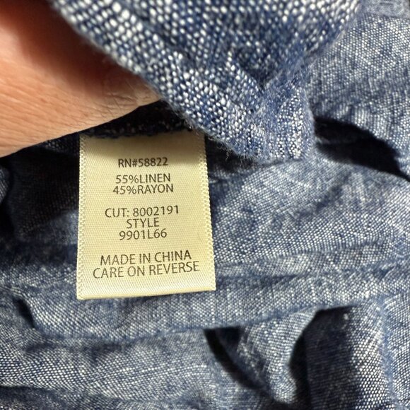 Max Studio Womens Chambray Dress Large Linen Blend V-Neck Coastal Cottagecore - Picture 11 of 12
